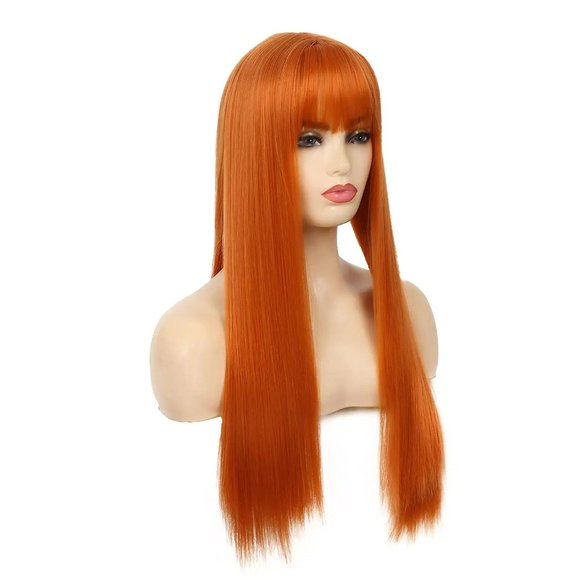 Orange Wig-Long Straight Hair Wig with Bangs - Picture 1 of 8